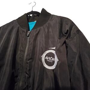 Avion Tequila Bomber Jacket Mens XXL Black Teal Windbreaker Full Zip Pockets‎